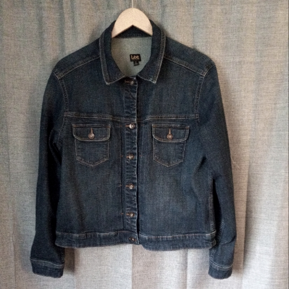 Lee Denium Trucker Jacket Blue Jean Coat Oversize Button Down Women's Size XL